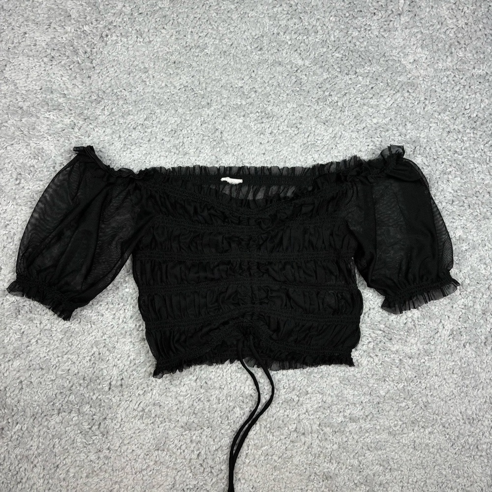 Crop Top Womens Small Chiffon Sheer Black Club Party Festival Layering HOT SEXY